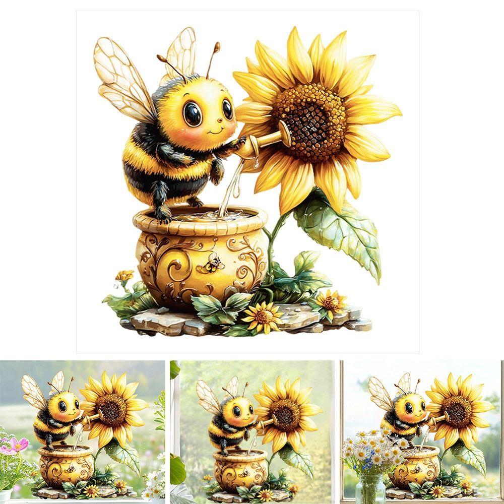 Double Sides Decorative Sticker Cartoon Bee Sunflower Electrostatic Decals Home Decoration