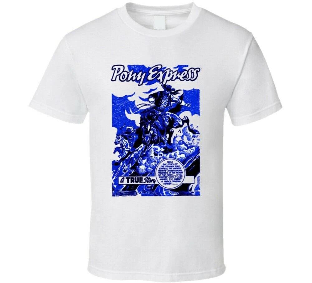 

Mens Retro White T-shirt Western Pony Express Wild West Tee Gun Fight Vintage XL