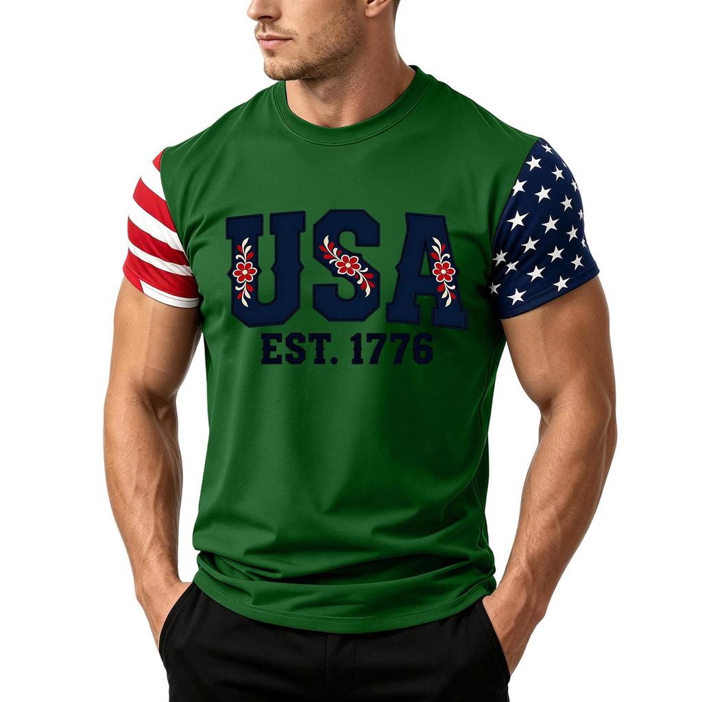 Men's Independence Day Flag Print Short Sleeve T-Shirt, Loose Casual Daily Summer Tops