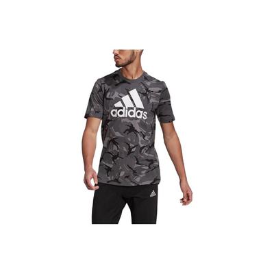Camouflage Buchstabenprint Großes Logo Rundhals T-Shirt Herren Tops Schwarz GK9951