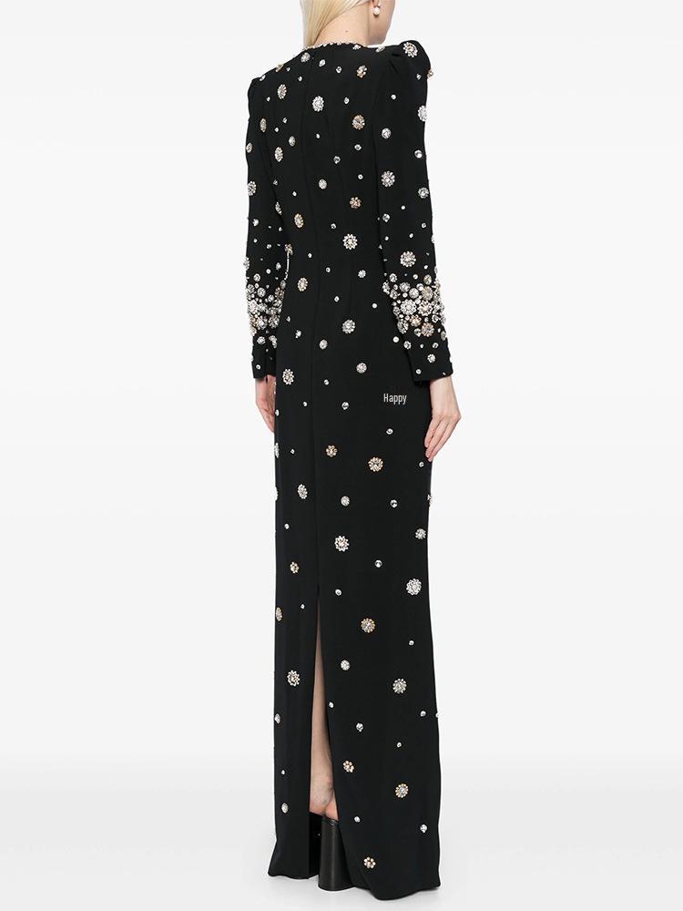 High-End Beaded Rhinestone Fitted Evening Gown