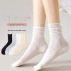 Yuxuan Women's Ice Silk Mesh Socks - Breathable, Soft, Mid-Calf Scrunch Style for Spring, Summer, and Autumn In White.