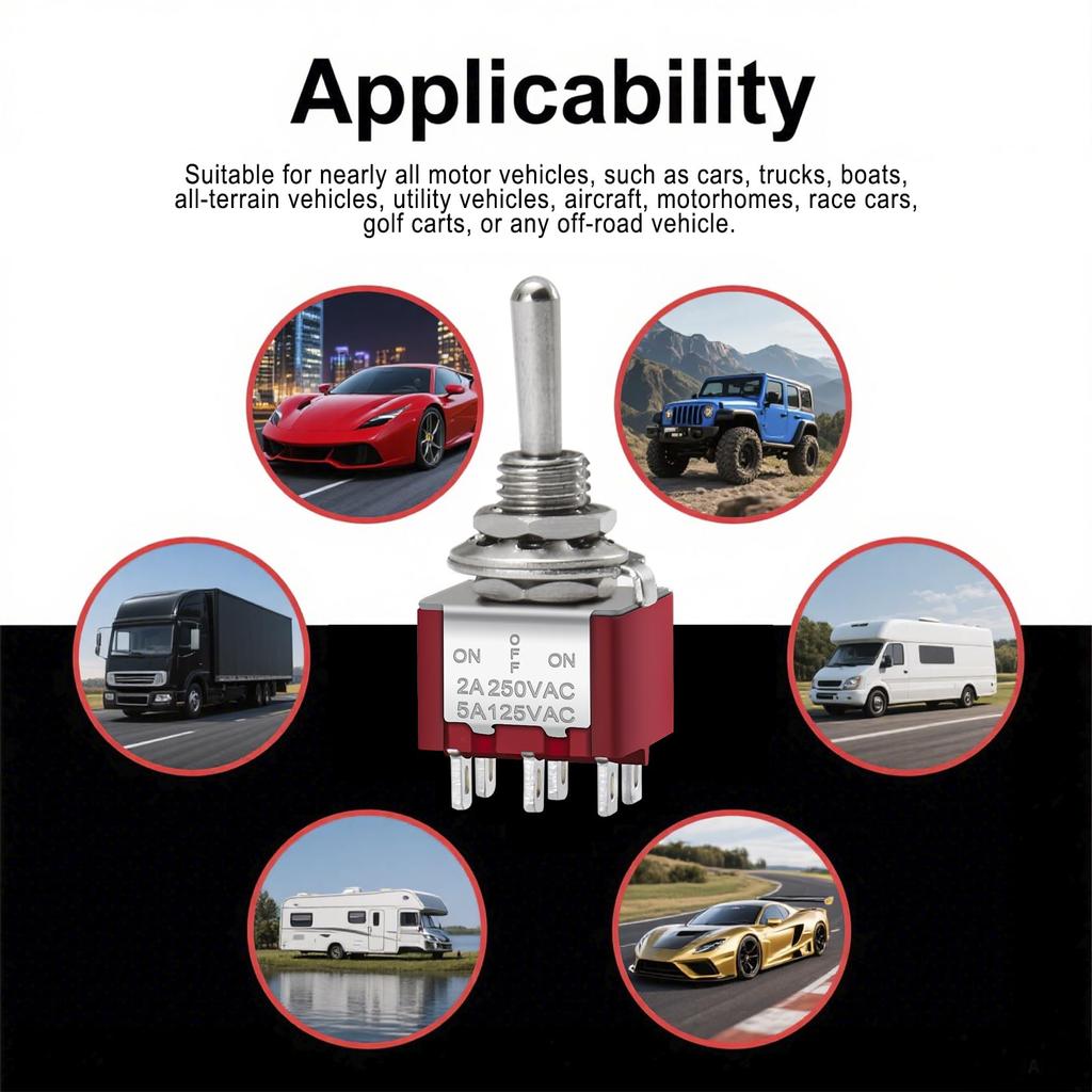 Heschen MTS-223 ON-OFF-ON DPDT Mini Momentary Toggle Switch 6 Pin, 2A 250V, 6A 125V, Pack of 5