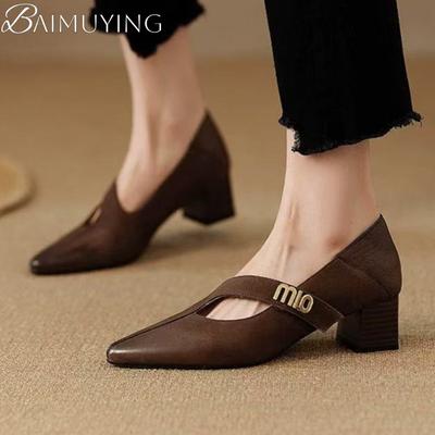 Zapatos de Salón de Moda de Tacón Alto Mary Janes para Mujer Sandalias de Punta 2025 Tendencia Verano Sexy Vestido Bombas Nuevo Grueso Cuero Sandalias De Mujer