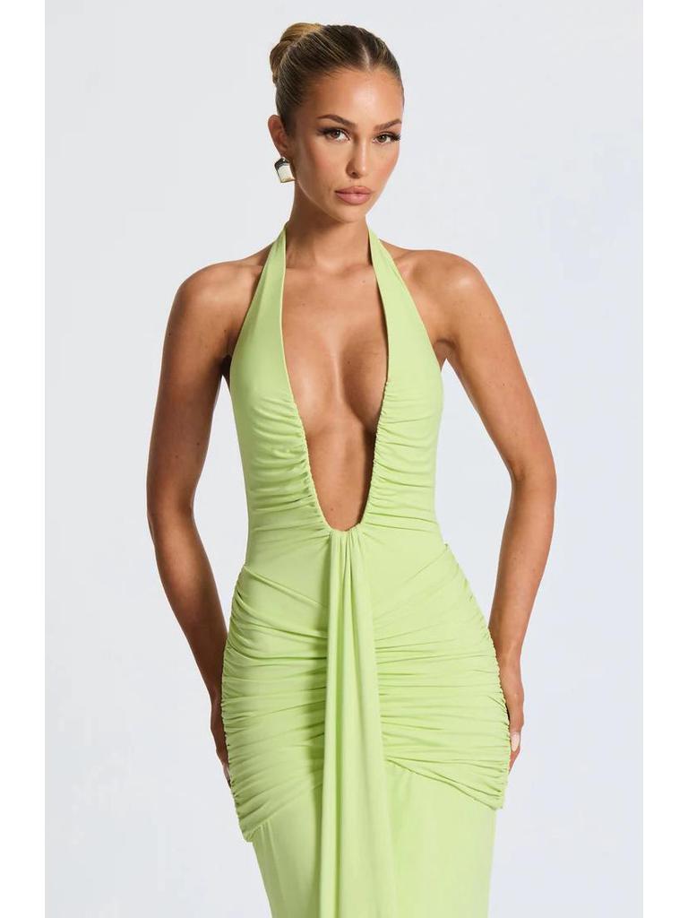 2026 Deep V-Neck Evening Gown Dress - Women's Sexy Solid Color Fashion