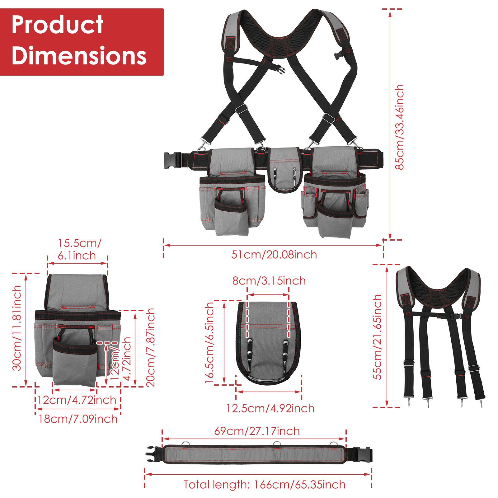 

Tool Belt with Suspenders Oxford Cloth Portable Electrician Utility Waist Pouch Multi Pockets Adjustable Gardening Tool Bag