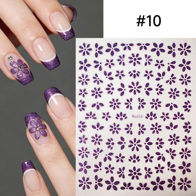 1pc 3D Pink Glitter Flower Nail Art Stickers Kawaii Sakura Daisy Nail Decals Self Adhesive Diy Spring Summer Nail Supplies