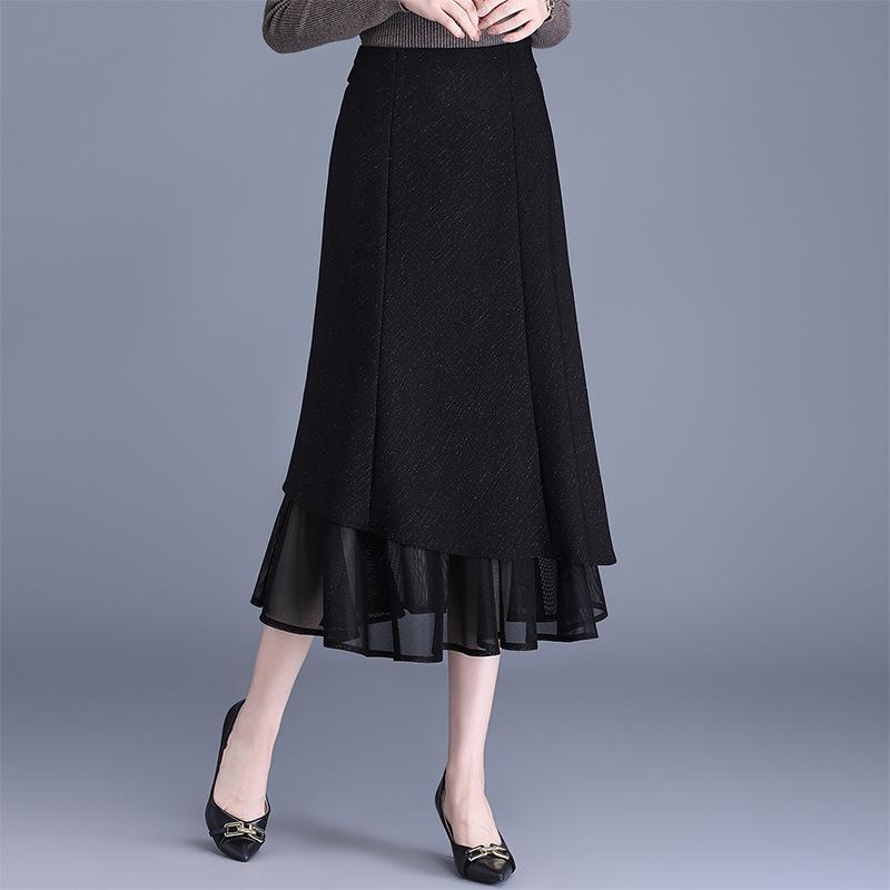 2026 Spring Elegant High-Waisted Black Slim-Fit Midi Mermaid Skirt