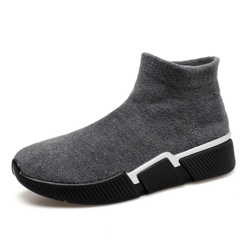 Sizes 39-46 Autumn Winter Sneakers Men Boots Coral Velvet Warm Ankle Boots Male Stretch Slip-on Sock Shoes Platform Casual Shoes