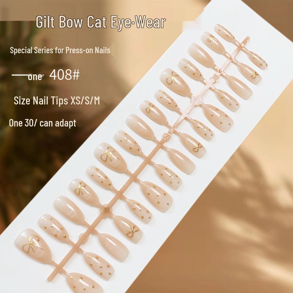 

Versatile Polka Dot Bow Cat Eye False Nails Set