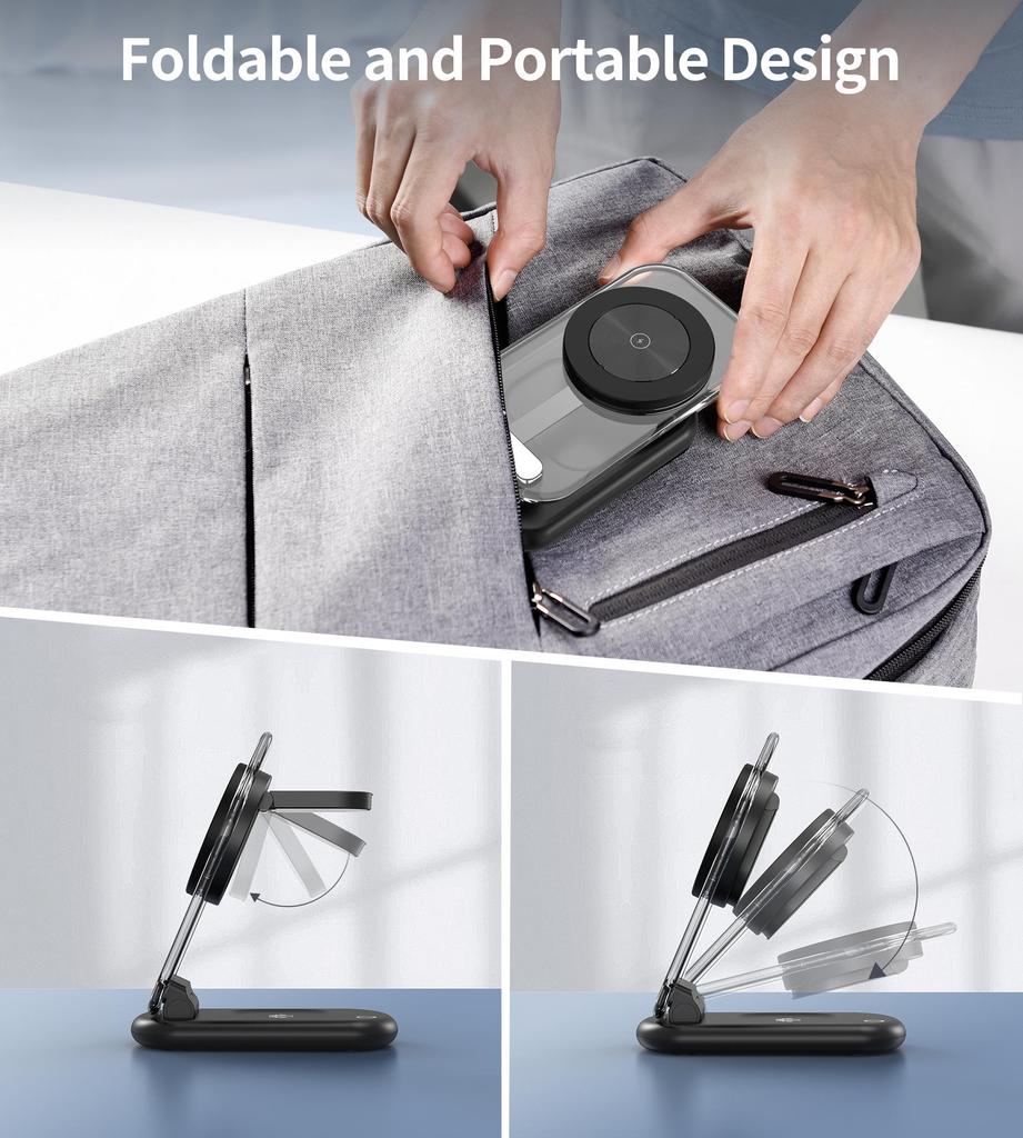 Foldable 3-in-1 Magnetic Wireless Charger for Apple Devices