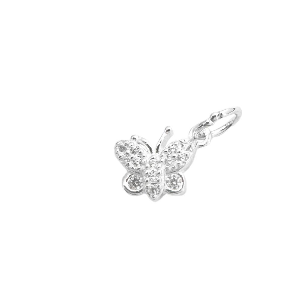 S999 Sterling Silver Butterfly Diamond Pendant Charm for DIY Crystal Bracelet & Necklace Beading.