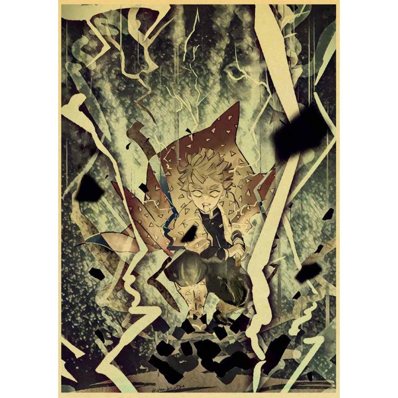 Klassieke Anime Demon Slayer Posters Esthetische Retro Kraftpapier Poster Home Decor Muurstickers Slaapkamer Bar Cafe Art Schilderen