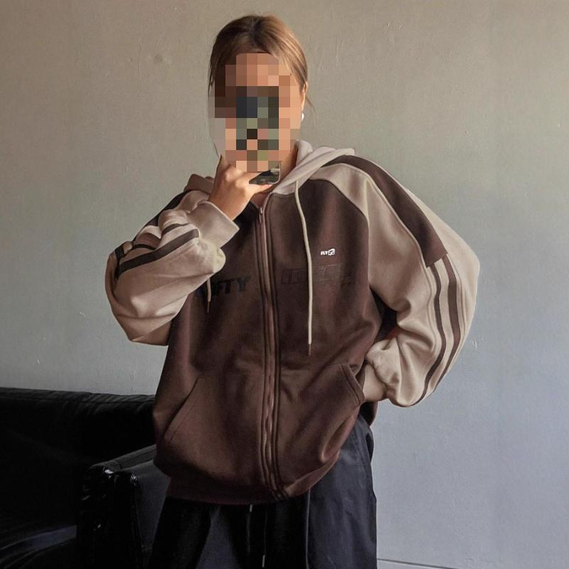 

Осенне-зимняя мода, ретро стиль, пэчворк, контрастный, свободный худи с капюшоном XL коричневый