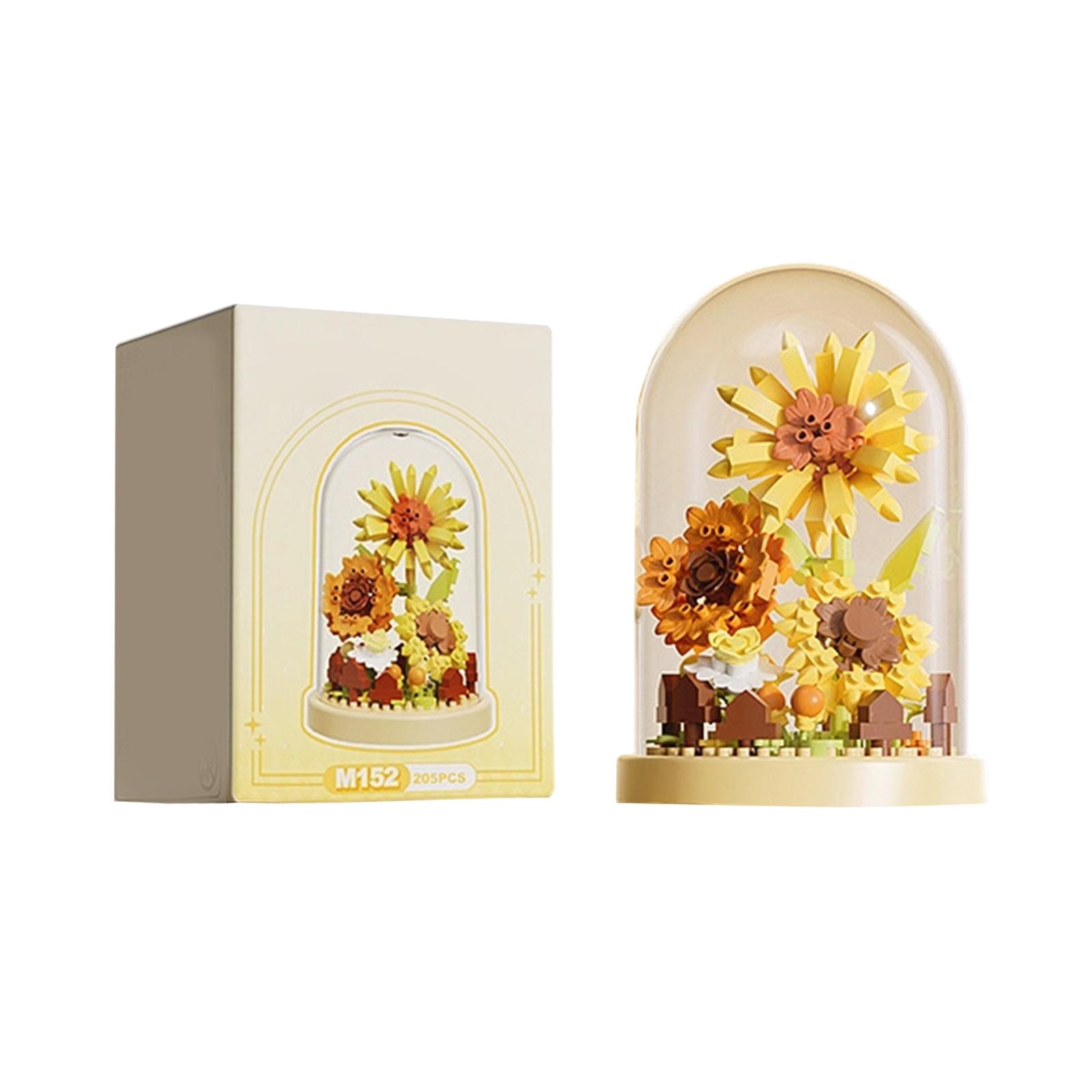 Rose and Sunflower Building Set - Preserved Flower Model Decoration Educational Toy for Kids One Size