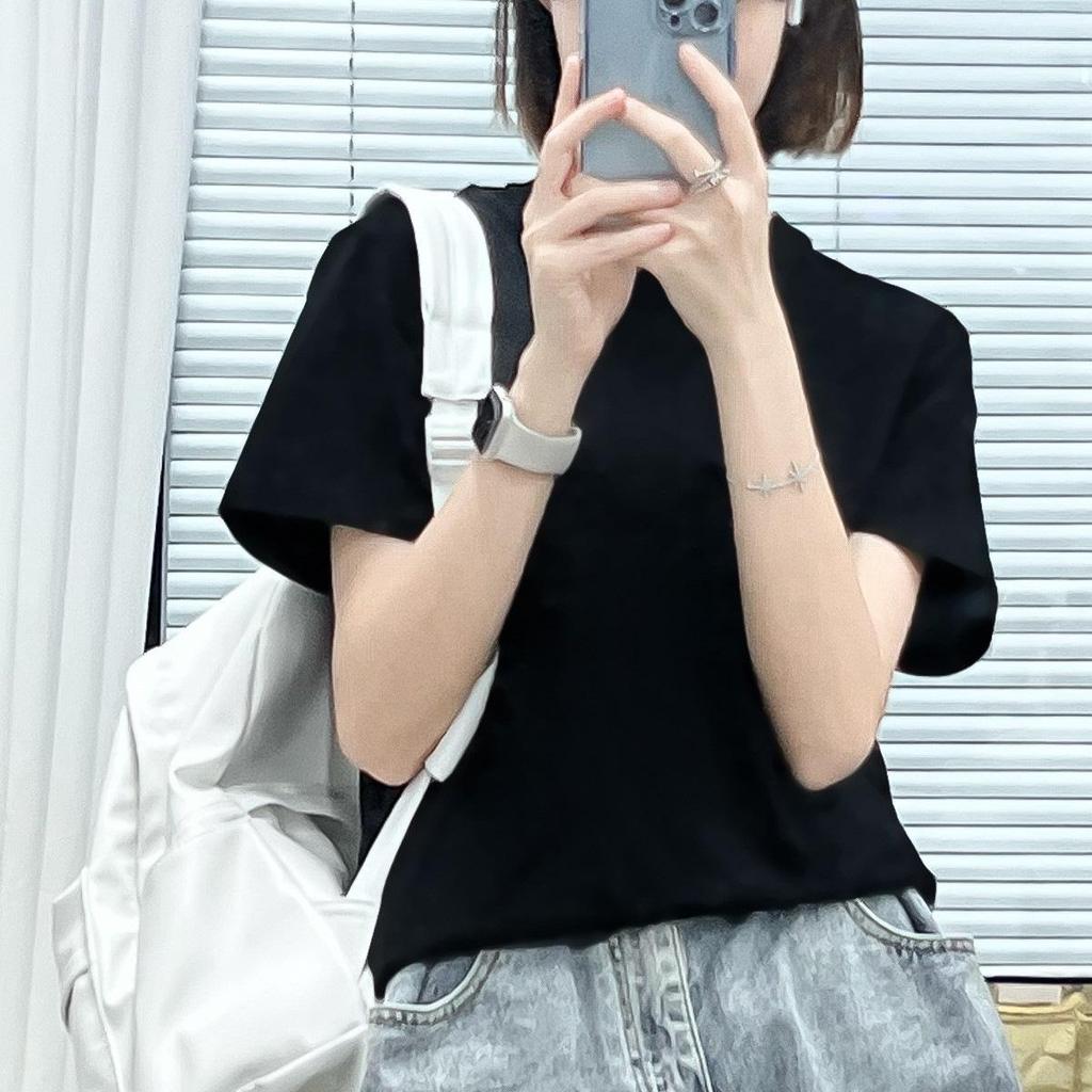 230g Heavyweight Combed Cotton Unisex Loose-Fit Black/White T-Shirt – Trendy Summer Short Sleeve