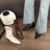 Large Size Women's Boots Korean Style Pointed Toe Fashion Boots Autumn Winter New Arrival Mid Heel Zipper Back Pull Short Tube