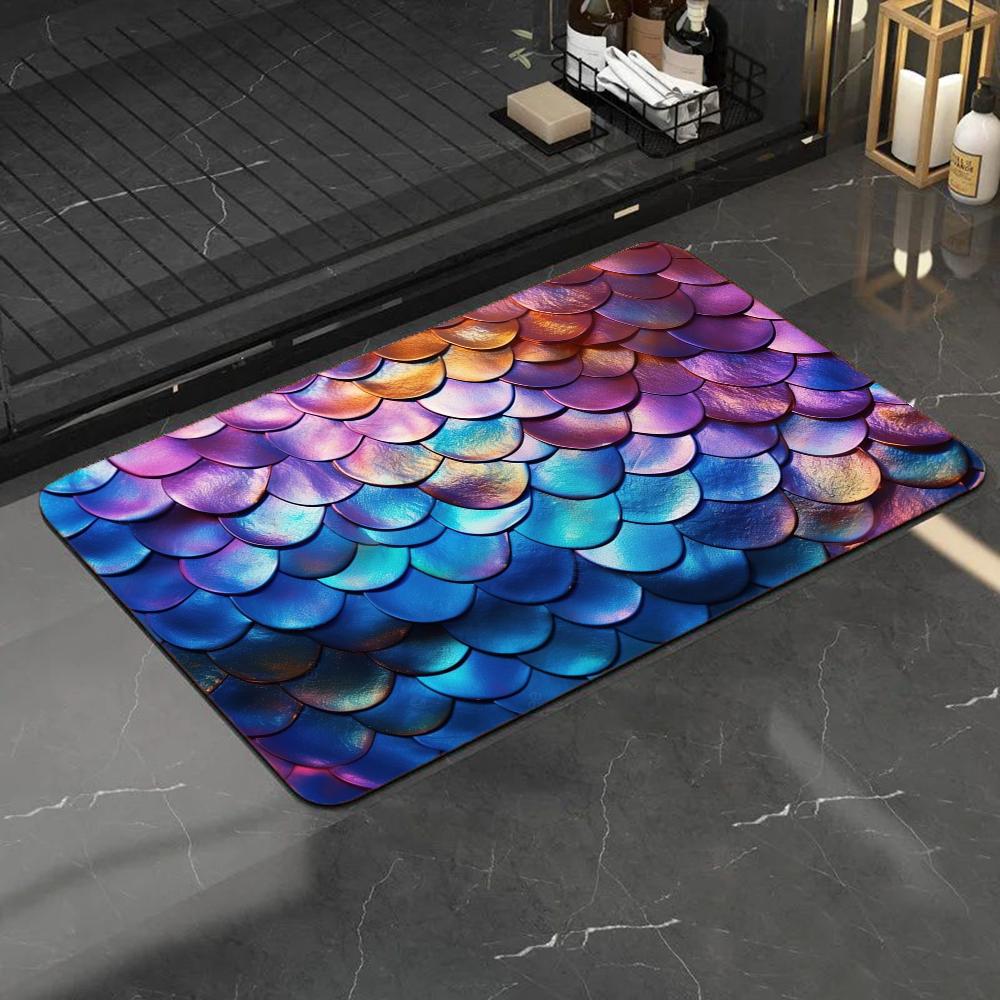 1pc Colorful Mermaid Scales Bathroom Absorbent Mats Anti-Slip Mats Home Decor Supplies Carpets Home Kitchen Floor Mats