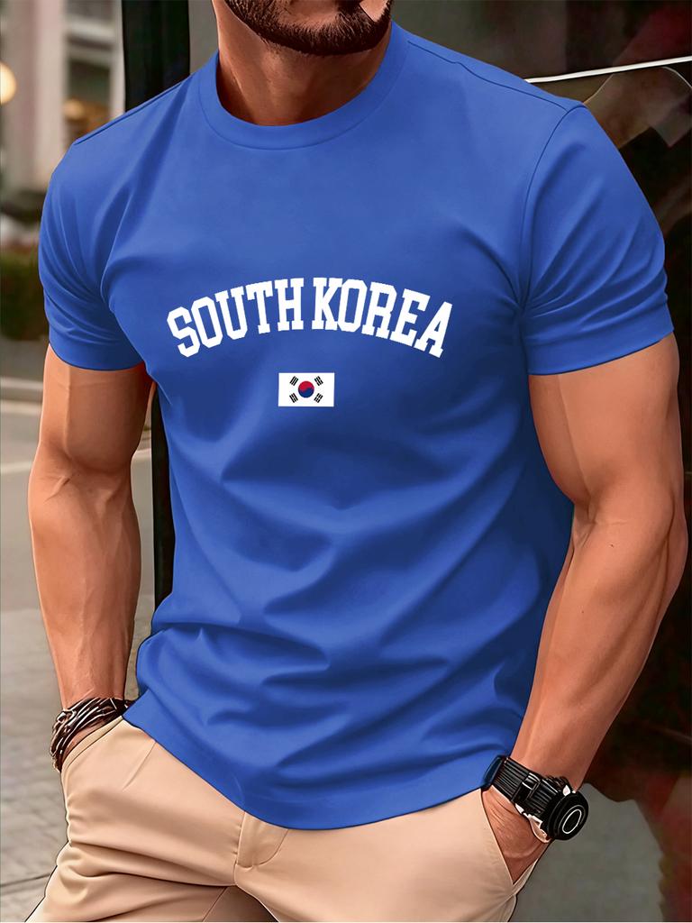 South Korea Flag Printing Mens TShirt Cotton Summer Comfortable Soft Tops Oversized ONeck Short Sleeve T Shirt Casual Clothes