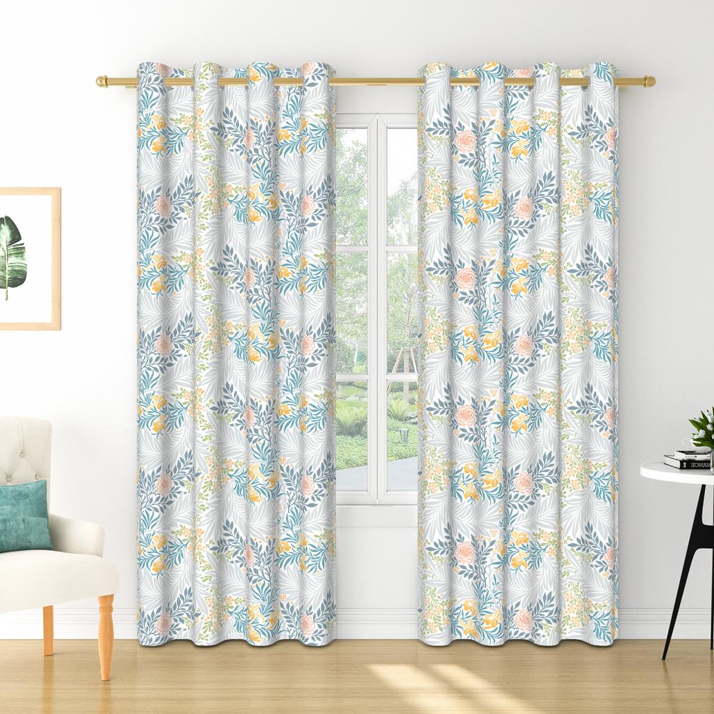 Set Of 2 Floral Pattern Curtains Botanical Design Bedroom Living Room Window Decor Home Drapes Darkening Made Polyester Treatment