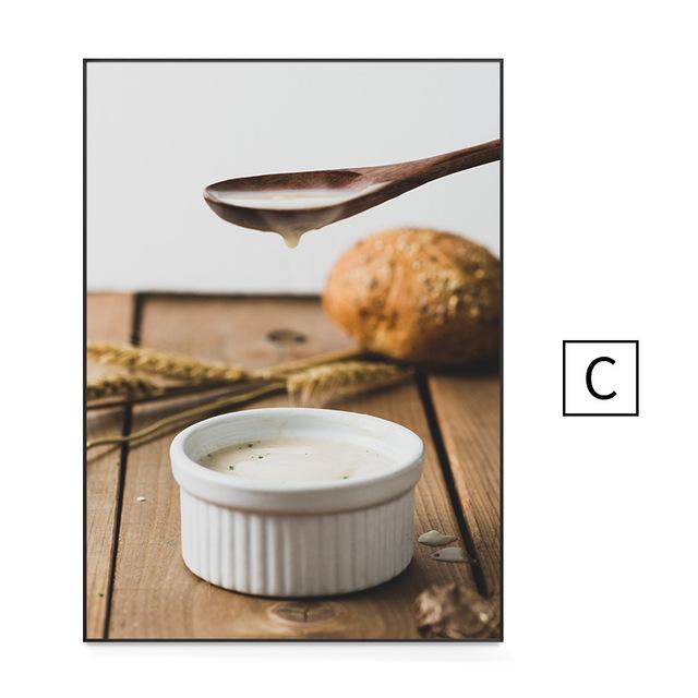 Affiche de nourriture de petit-déjeuner nordique café pain de blé myrtille gaufres peinture sur toile art mural modulaire photos décoration de cuisine