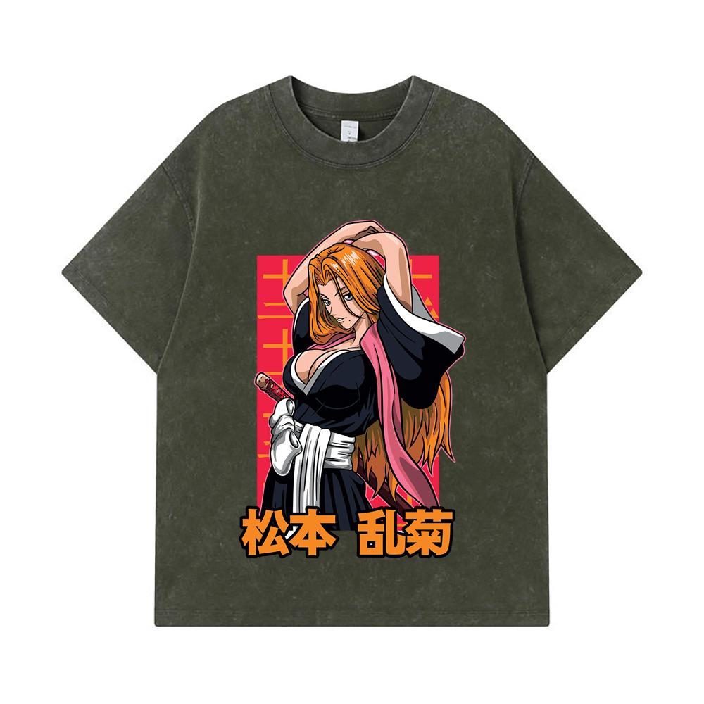 

275 GSM Washed T-shirts 100% Cotton Bleach V8 Matsumoto Print Unisex Heavy Cotton T Shirt S