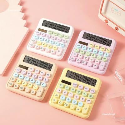 Mechanical Calculator 12 Digit Large LCD Display Big Round Button Cute Candy Colored Calculator Suitable for Office School