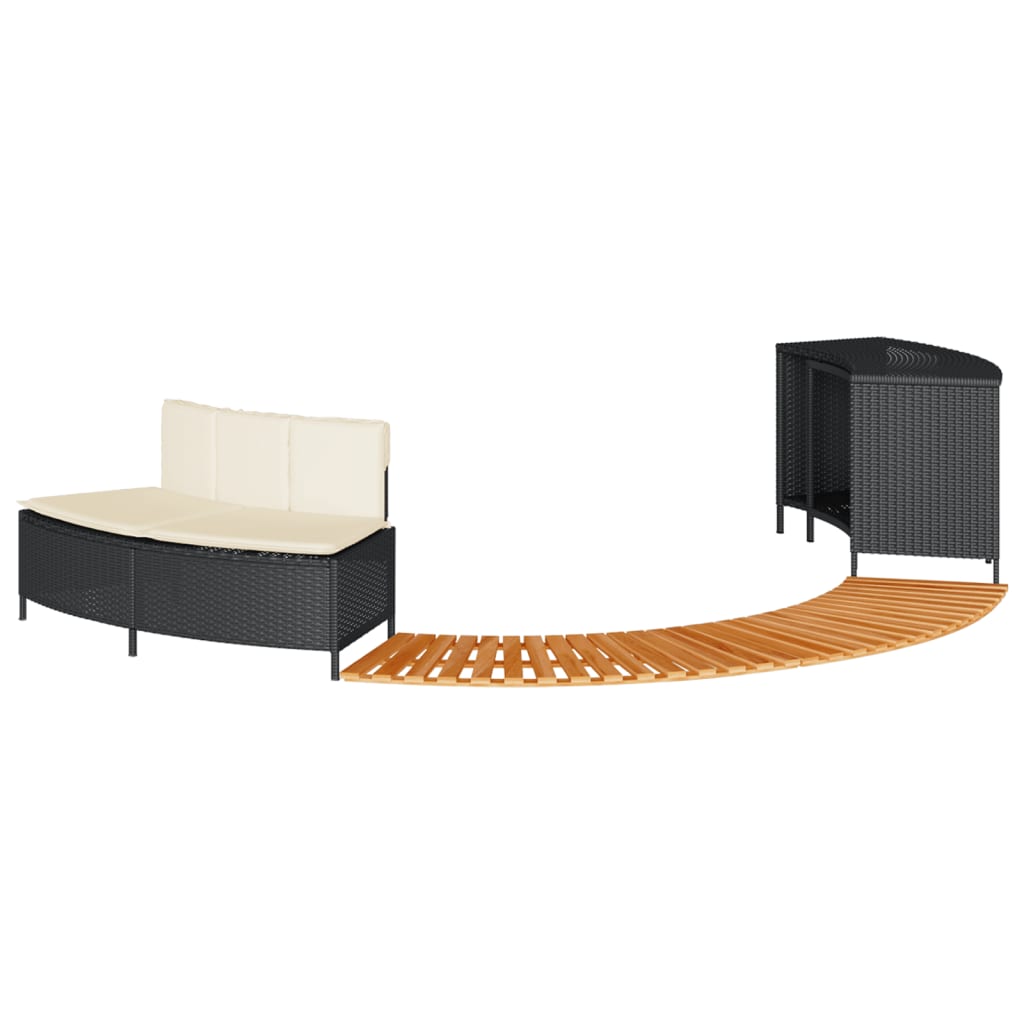 Vidaxl Pool-/Spa-Umrandung, Schwarzer Polyrattan und Massives Akazienholz