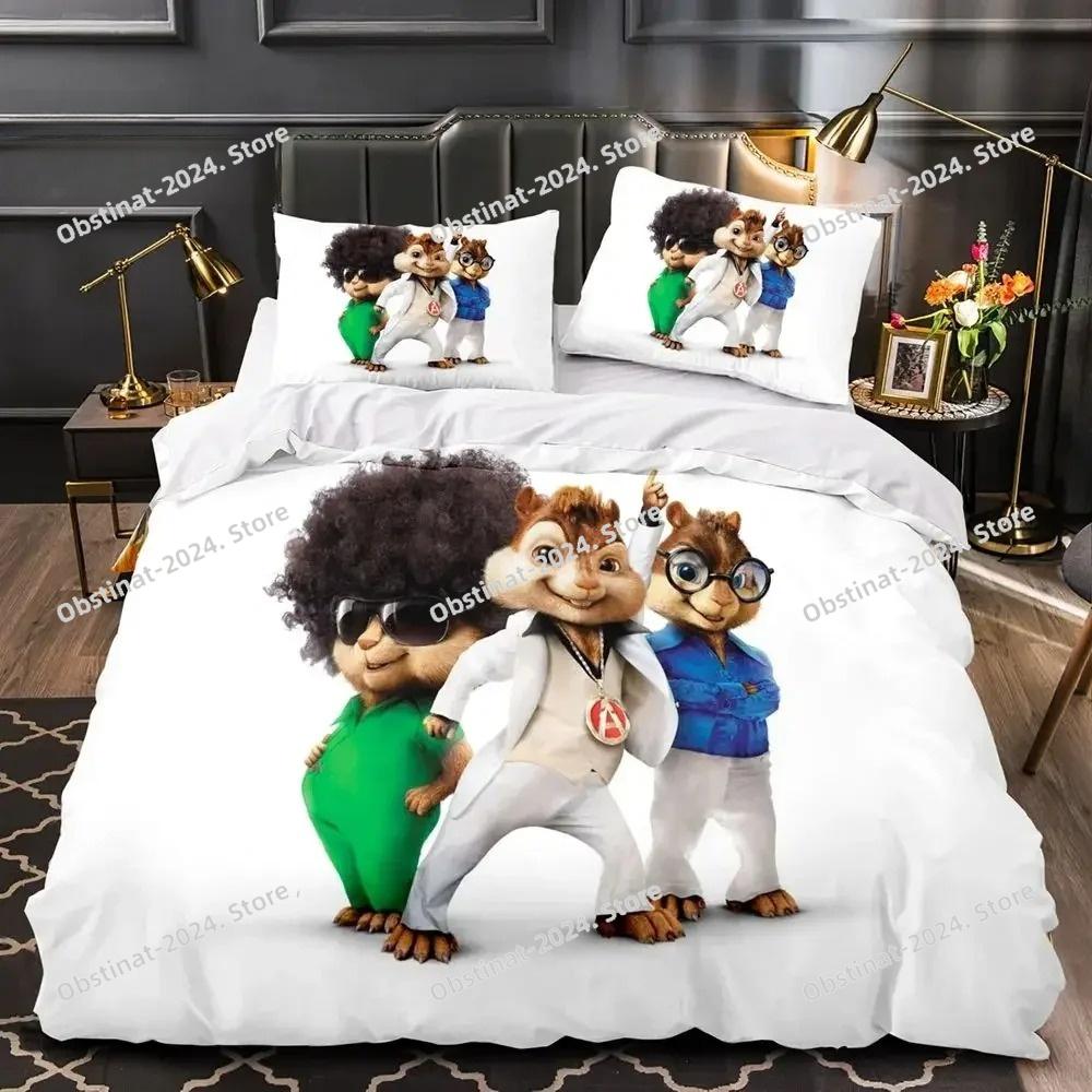Set Biancheria da Letto 3D Cartone Animato C-Chipmunk A-Alvin Set Letto Stampato Copripiumino Lenzuolo Federa Letto Coperta Morbida Dimensioni Singolo Matrimoniale King