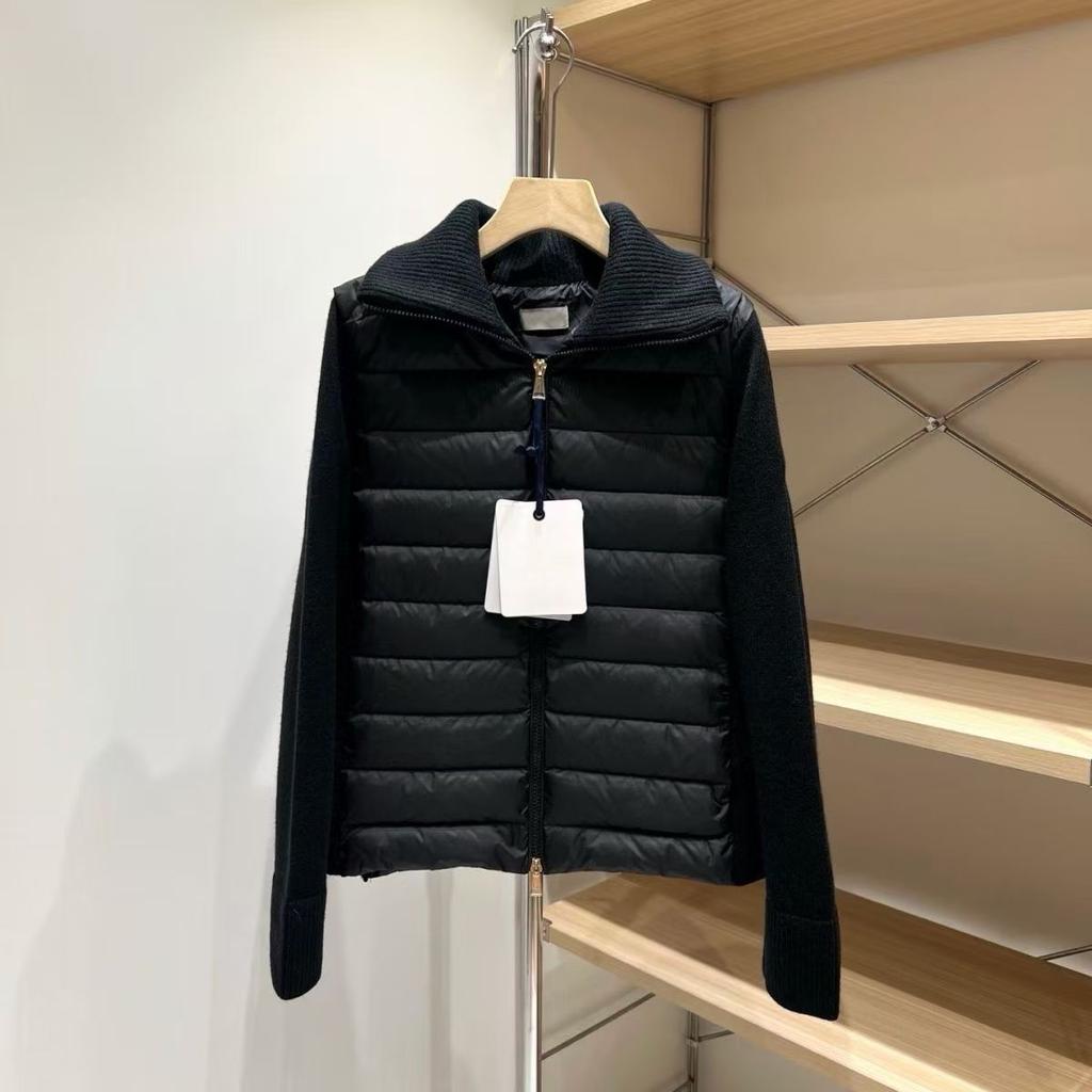 Autumn and winter new lapel knitted sleeves splicing women's short light down jacket slim and thin ribs jacket