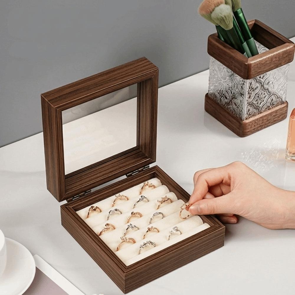 Glasdeckel Schmuckorganizer Samt-Innenleben Ringhalter Geschenk Holzschmuckschatulle Für den Heimgebrauch
