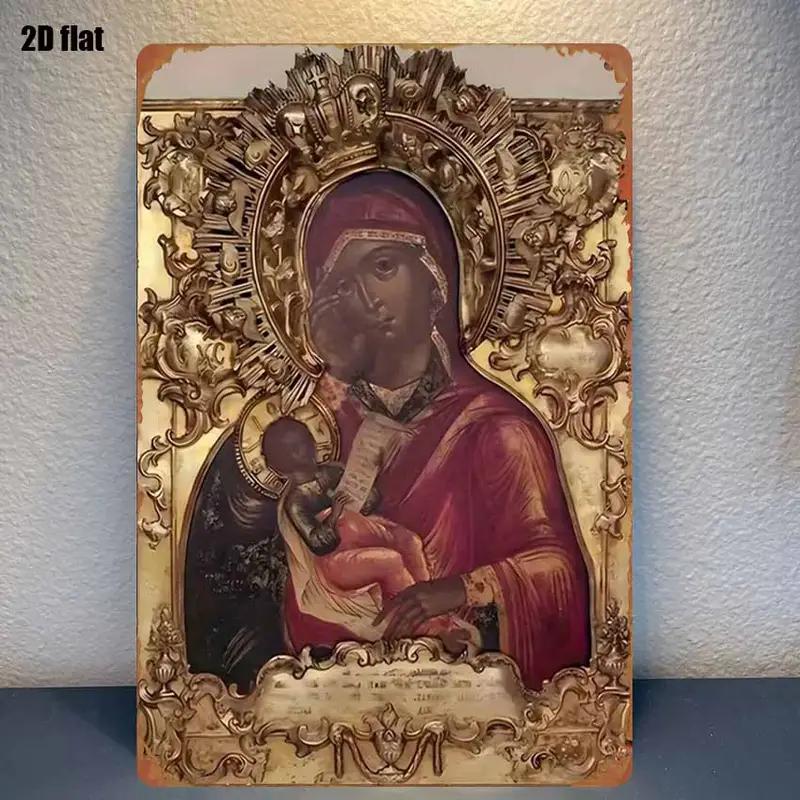 D Vintage Metall Jungfrau Maria Jesus Christus Religiöse Ikone Wanddekoration Orthodoxe Christliche Kirche Kunst Hängendes Ornament für Zuhause