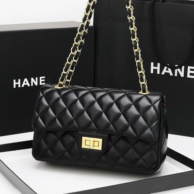 Nova Bolsa de Corrente com Grade de Diamantes Estilo Xiaoxiang, Bolsa Feminina de Alto Padrão, Bolsa Versátil de Couro para Ombro e Transversal