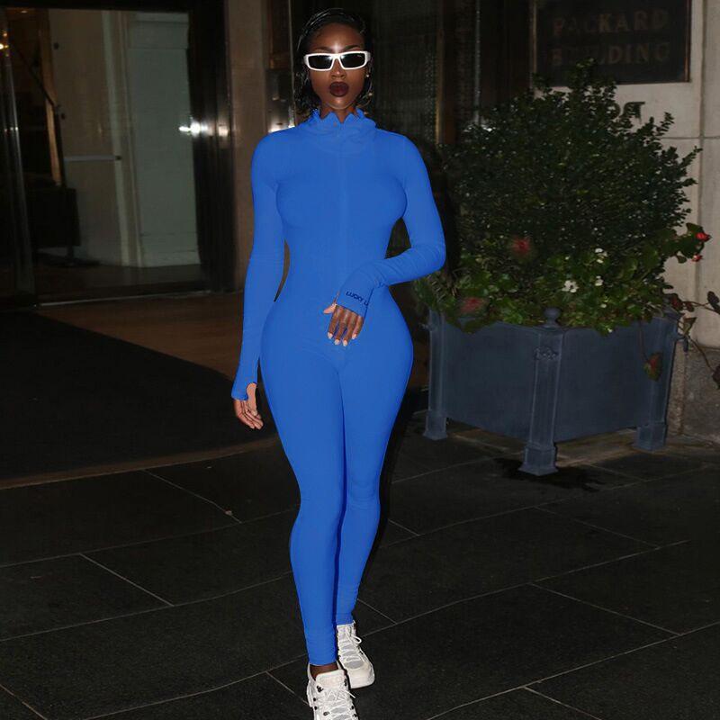 Damen Hochgeschlossener Bestickter Fitness-Jumpsuit - Stretch, Schlankmachend, Reißverschluss Design 2026