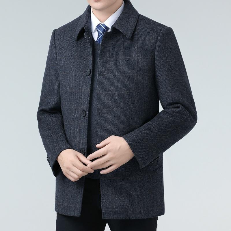 Men's double-sided woolen cashmere coat middle-aged lapel thickened woolen woolen warm coat winter white duck down top