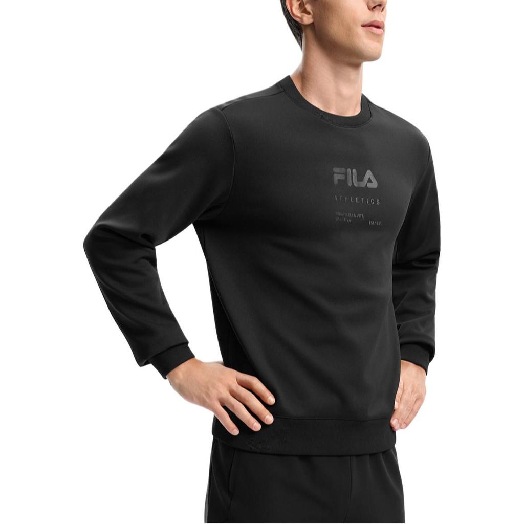 Fila Fitness Casual Sports Versatile Comfortable Warm Loose Fleece Pullover Crewneck Sweatshirt Men Sweatshirt Deep-Black A11M541212FBK