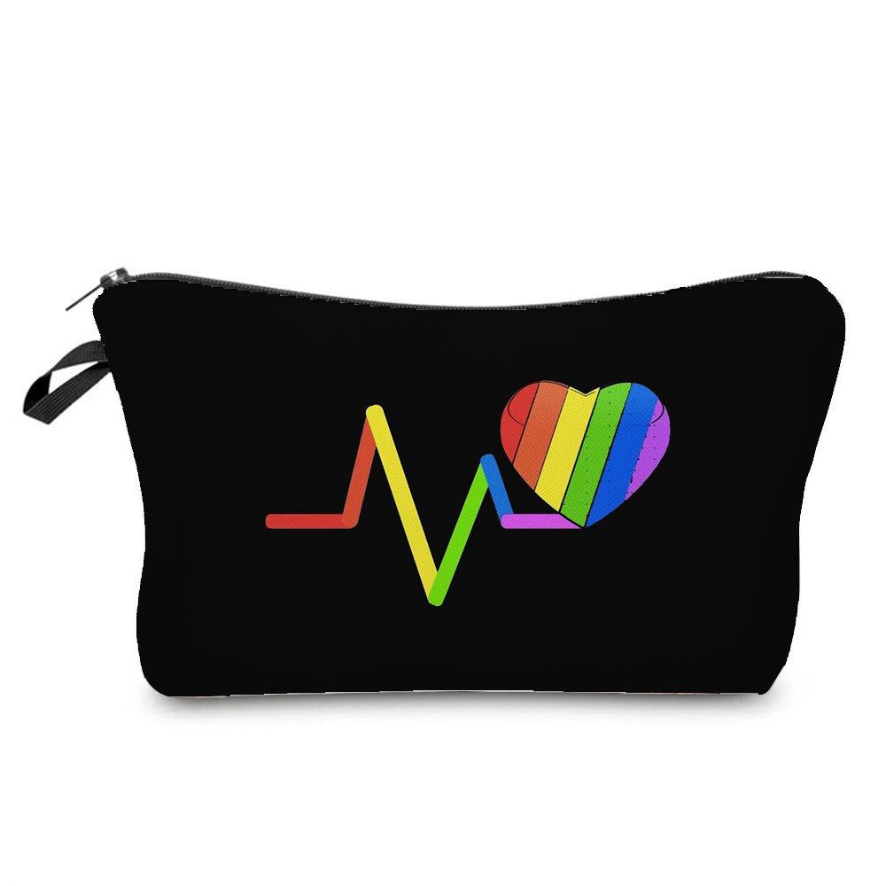 Women Rainbow heart Print Cosmetic Bag Toiletries Organize Travel Storage Case 6374 CLE