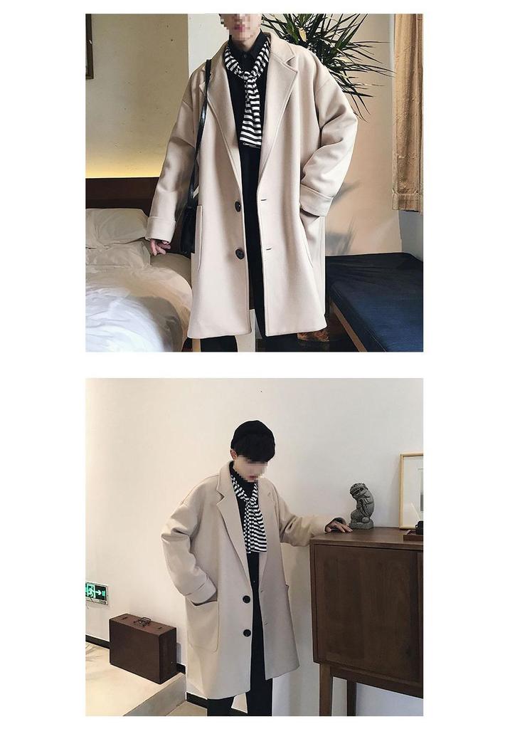 Herren Koreanischer Stil Dicke Woll-Trenchcoat - Trendy, Warm, Mittellang, Lockerer Schnitt