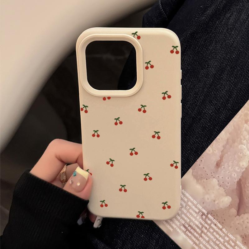 Cute Sweet Full Screen Cherry Phone Case For iPhone 16 15 14 13 12 11 Pro Max 15 16 Plus Shockproof Bumper Soft Silicone Cover