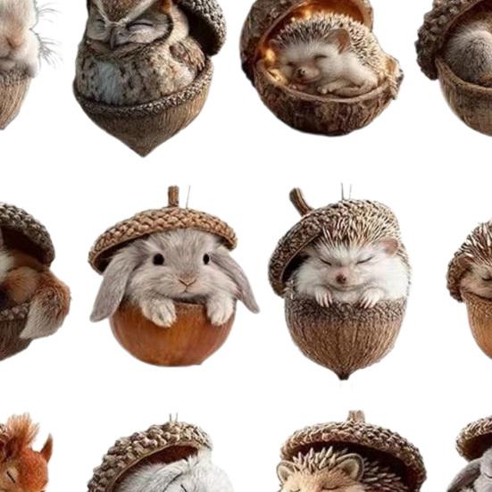 12 Stück Waldtier Acryl Ornamente 2D Gedruckt Weihnachtsbaumdeko Waldthema Feiertag Hängeanhänger