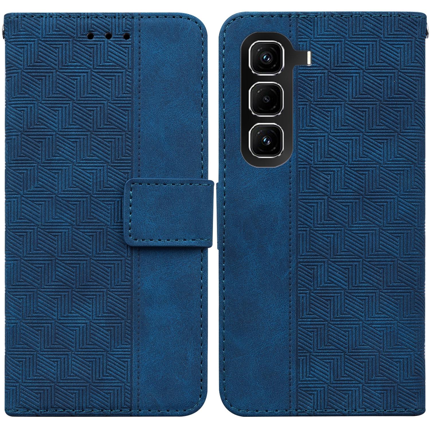 

For Infinix Hot 50 Pro+ 4G Case Geometry Pattern Leather Wallet Phone Cover with Wrist Strap Blue