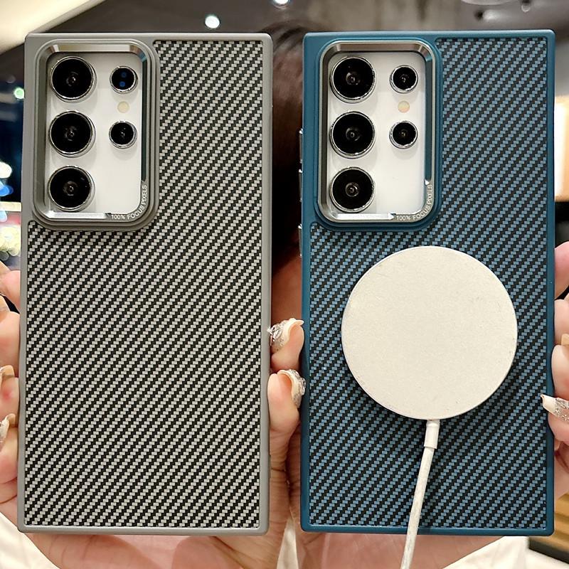 Samsung S24 Ultra Carbon Fiber Magnetic Phone Case, Two-in-One for S24/S24Plus