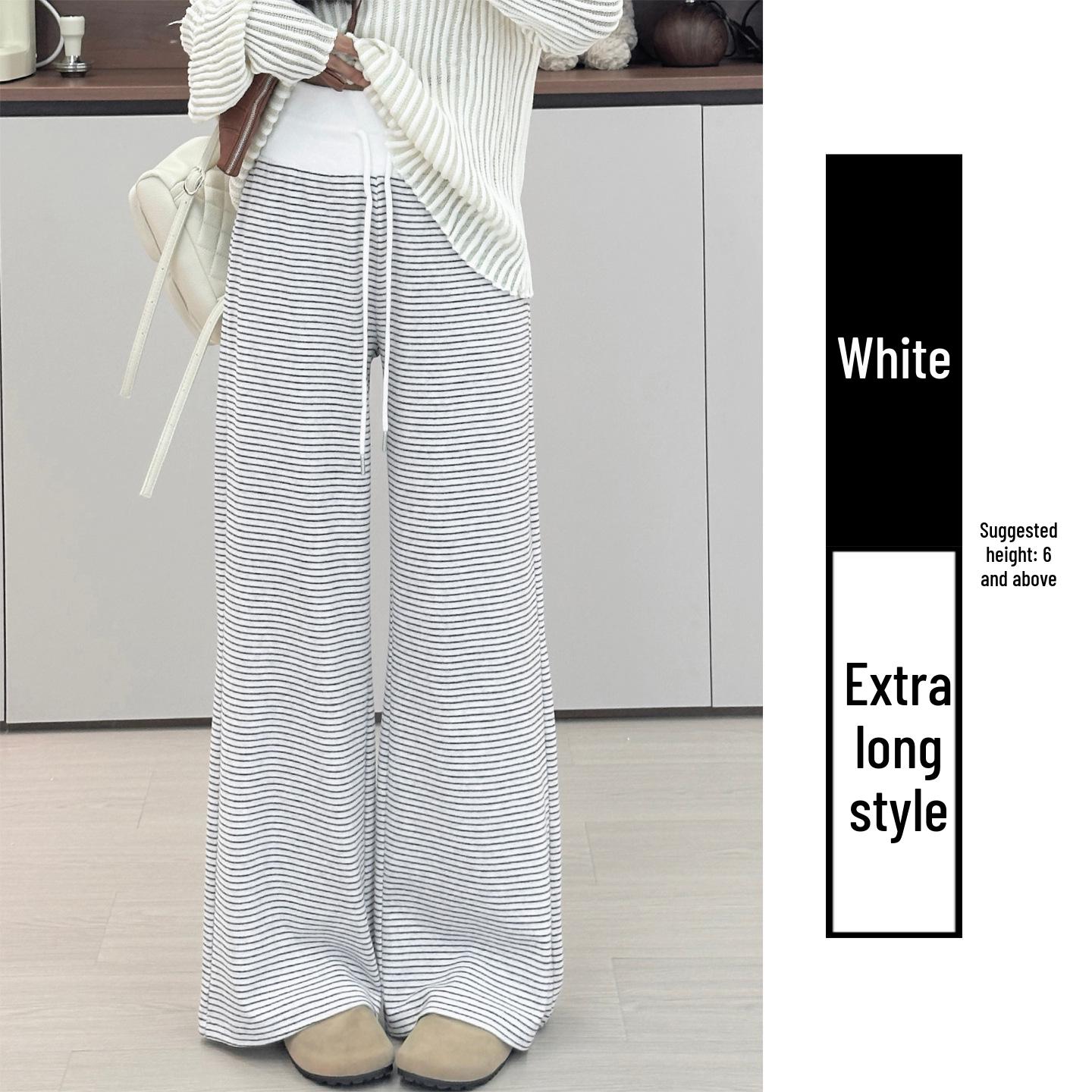 

Women s Lazy Style Wide-Leg Striped Knit Pants - Relaxed Autumn & Winter Glutinous Rice Floor-Length Design XL