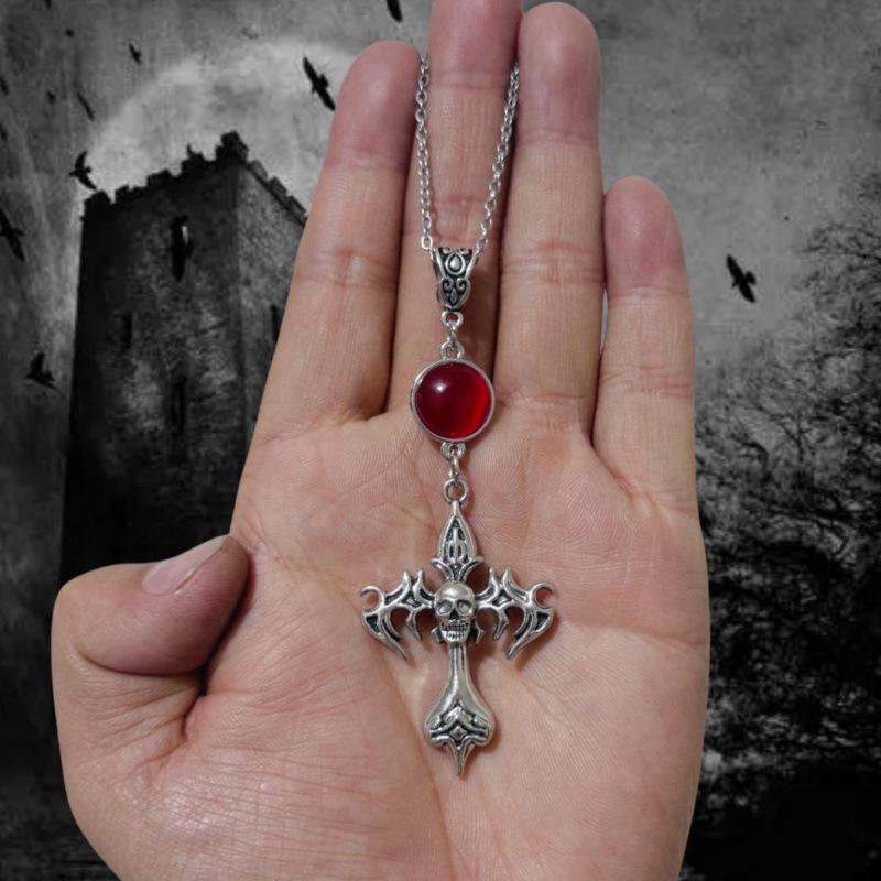 Gotische Dunkle Totenkopf Kreuz Halskette Original Design
