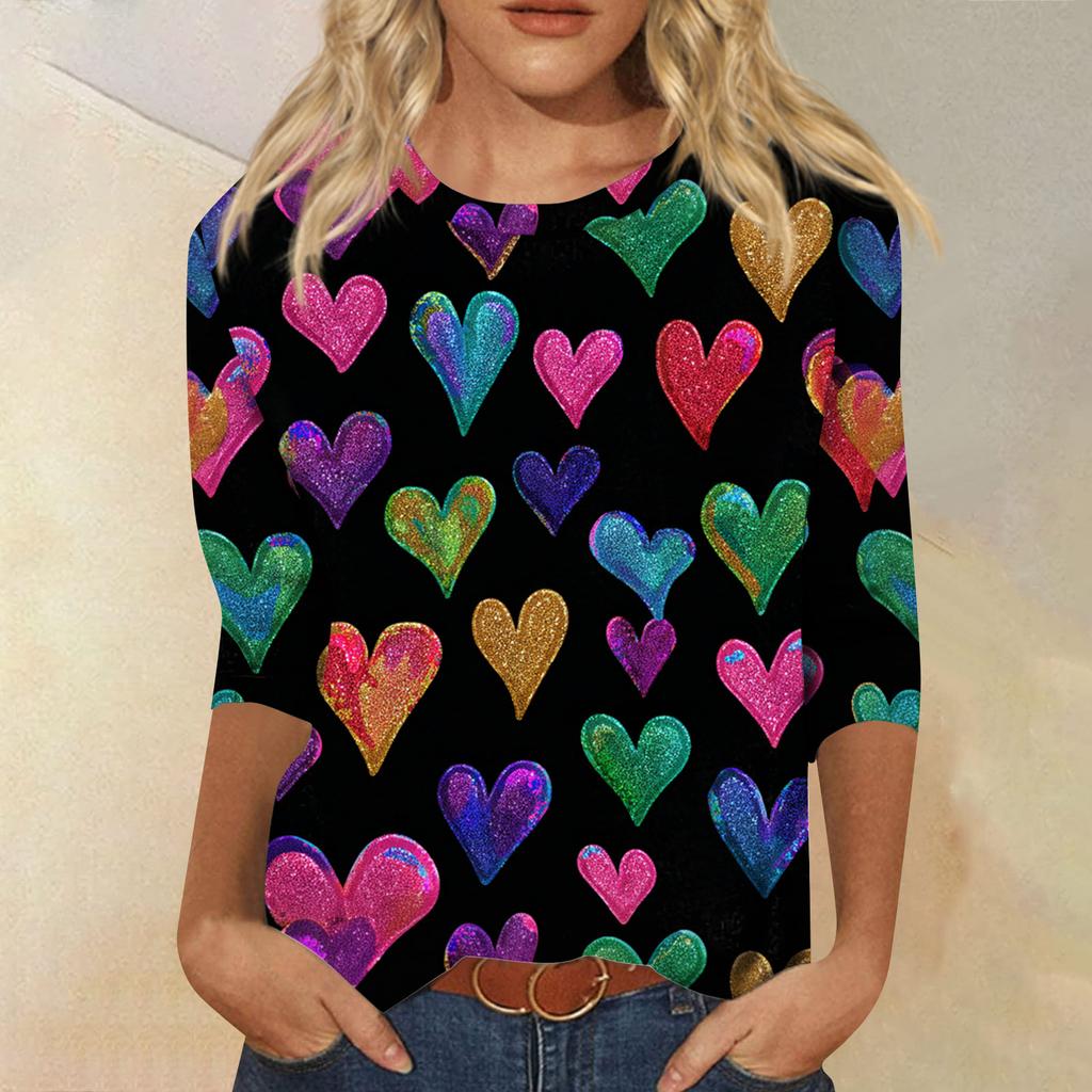 Women's Tops Three-quarter Sleeve Shirt V-neck Loose Casual Shirt Print T-shirt