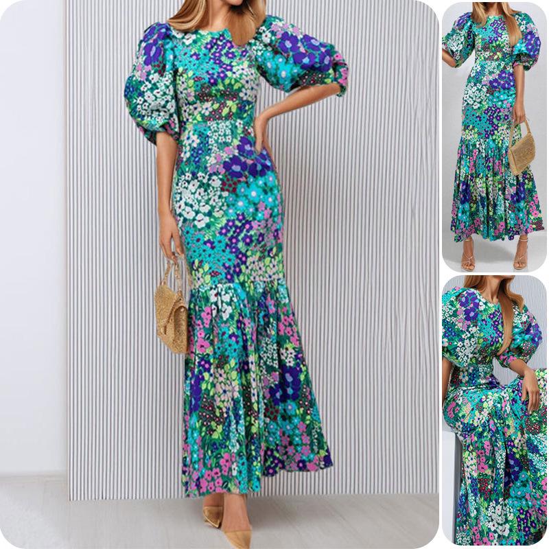 2026 Women's Fashion Slim Fit Printed Pleated Dress