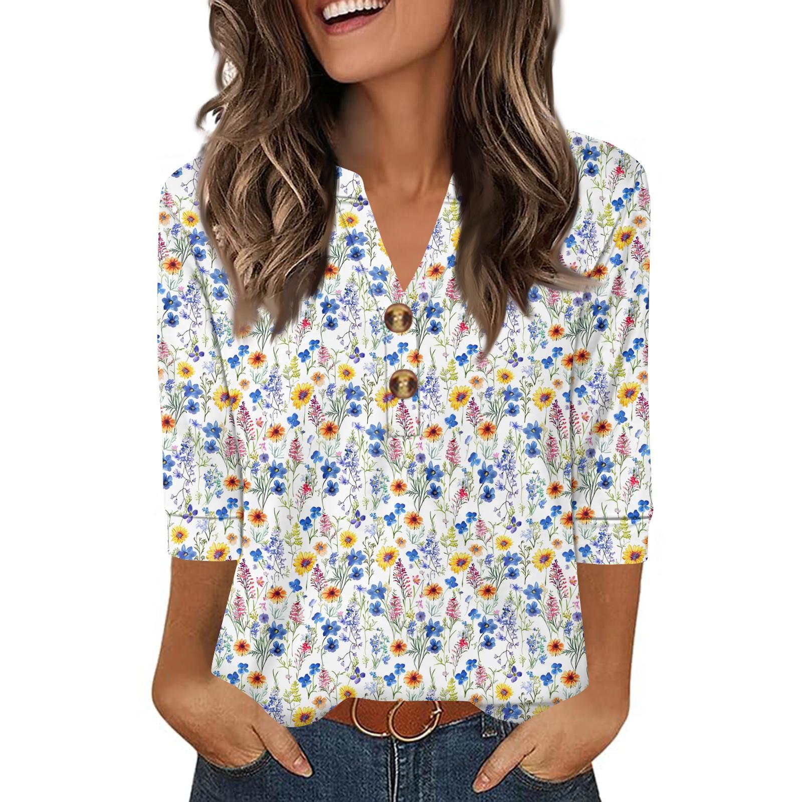 

Womens Tops 3/4 Sleeve Heley Shirts For Women Summer Fashion Blouses Beach Vacation Clothes S фиолетовый