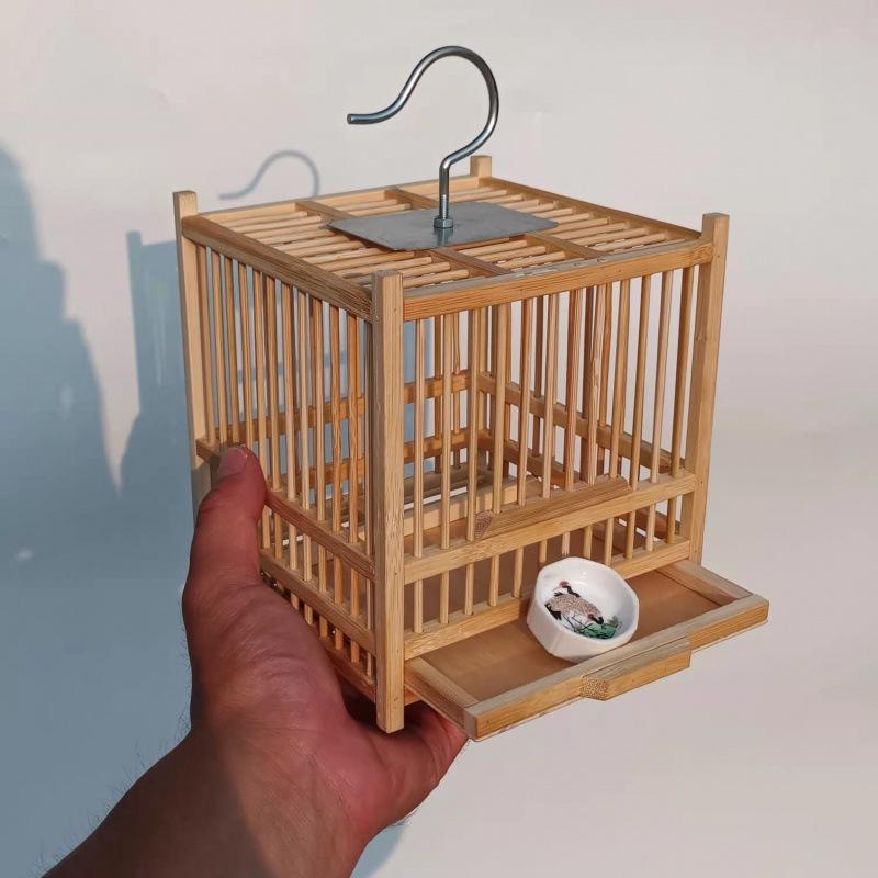 Exquisite Large Bamboo Grasshopper Cage with Free Accessories and Shipping, Damage Included