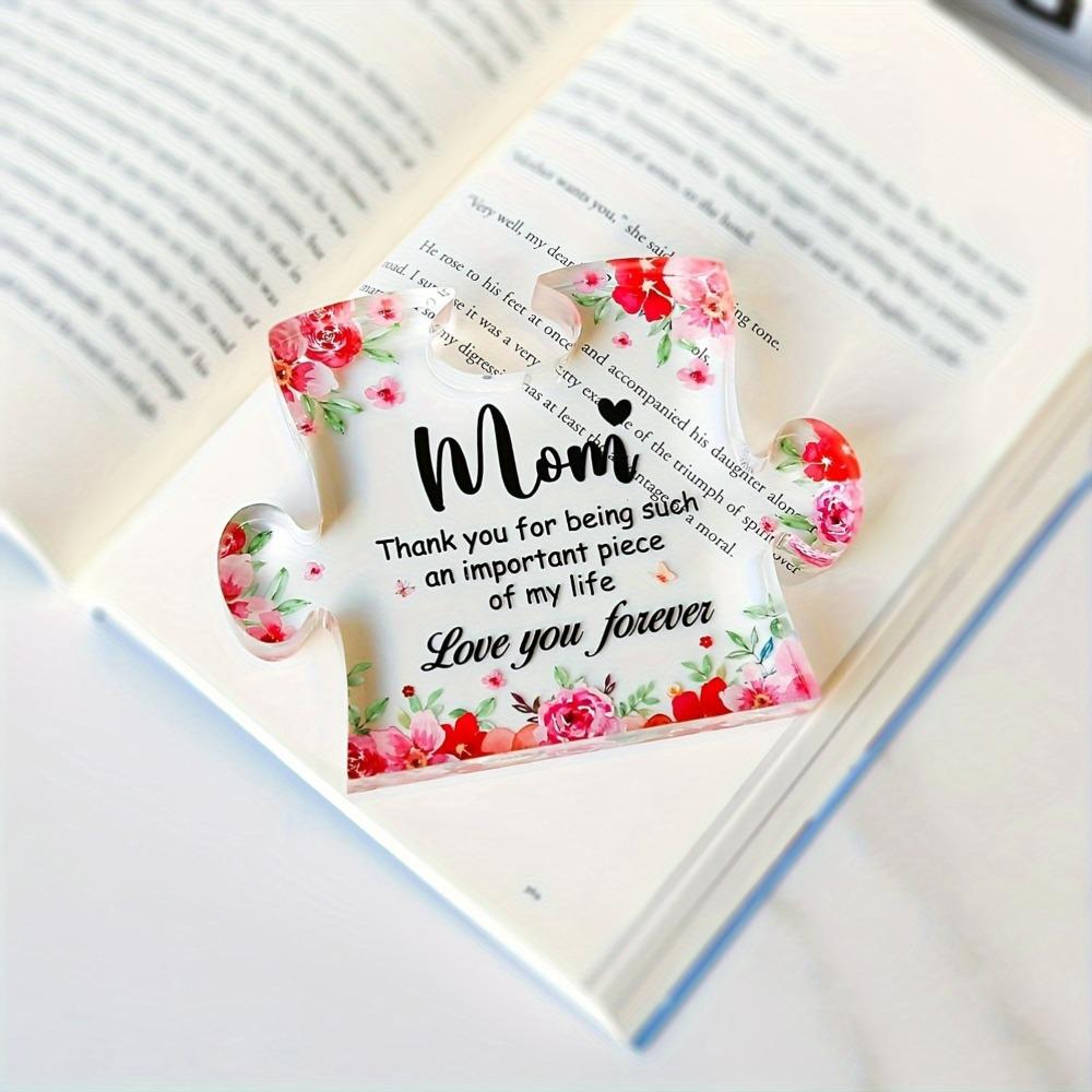 Art Deco Puzzle Piece Plaque with Floral Design - Collectible Figurine for Mom, Love & Appreciation Message, Ideal for Mother's Day, Thanksgiving, Val