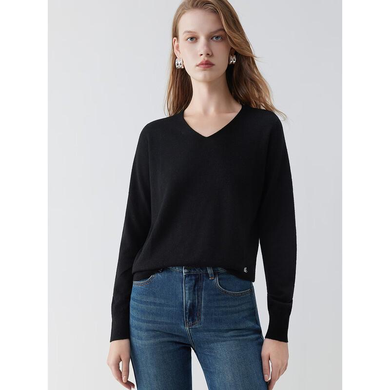 ELLE 100% Sheep Wool Seamless V-Neck Knit Sweater
